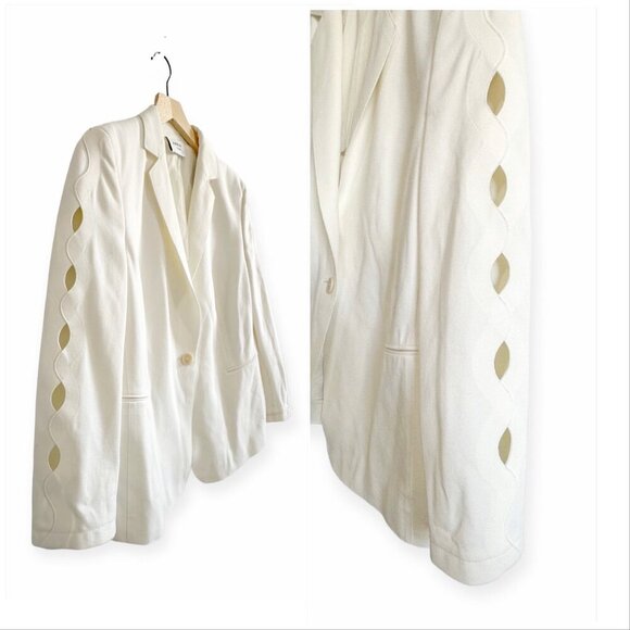 Akris Punto Scalloped Sleeve Blazer,  White/Ivory, Size‎ 12 - Picture 8 of 16